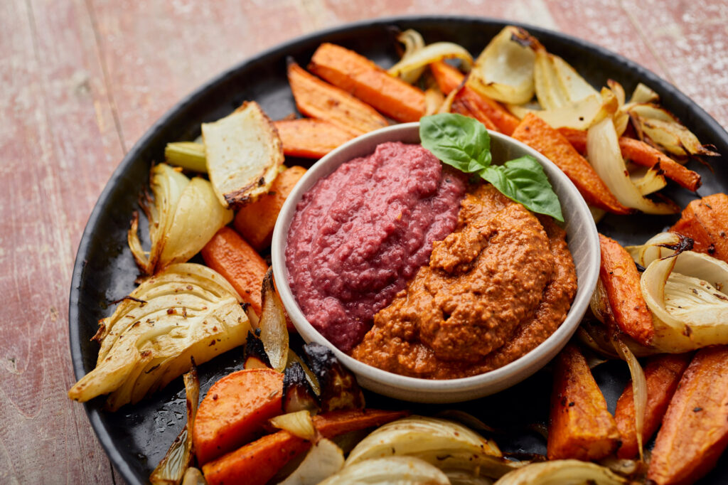 Ofengemüse mit veganen Dips