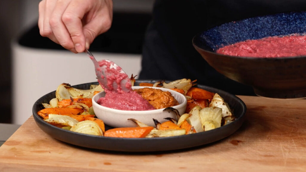 Zubereitung Ofengemüse mit veganen Dips